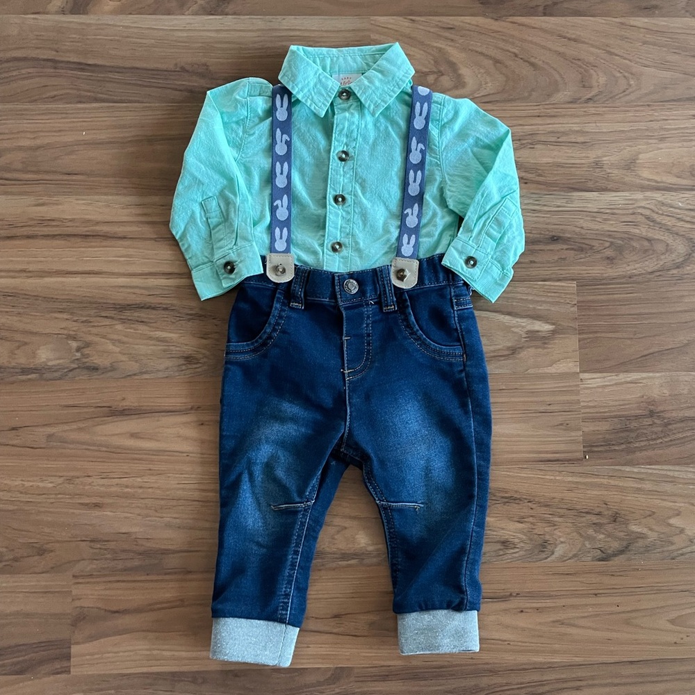 Boys Easter outfit. Bunny suspenders. 6-9MO Cat & Jack